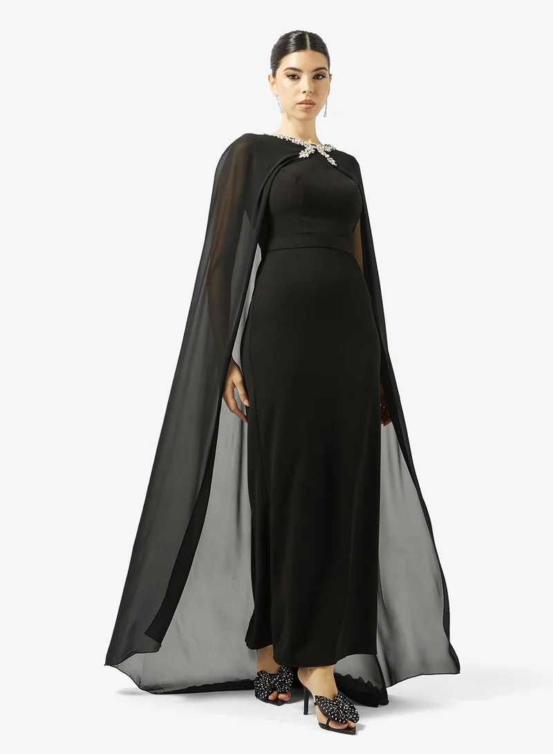 Akadia Fashion CRYSTAL NECK FLUTE SLEEVE CREPE